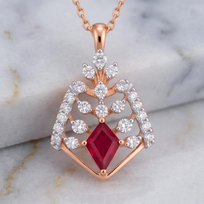 Exquisite Natural Ruby & Diamond Necklace Crafted in 18K Gold