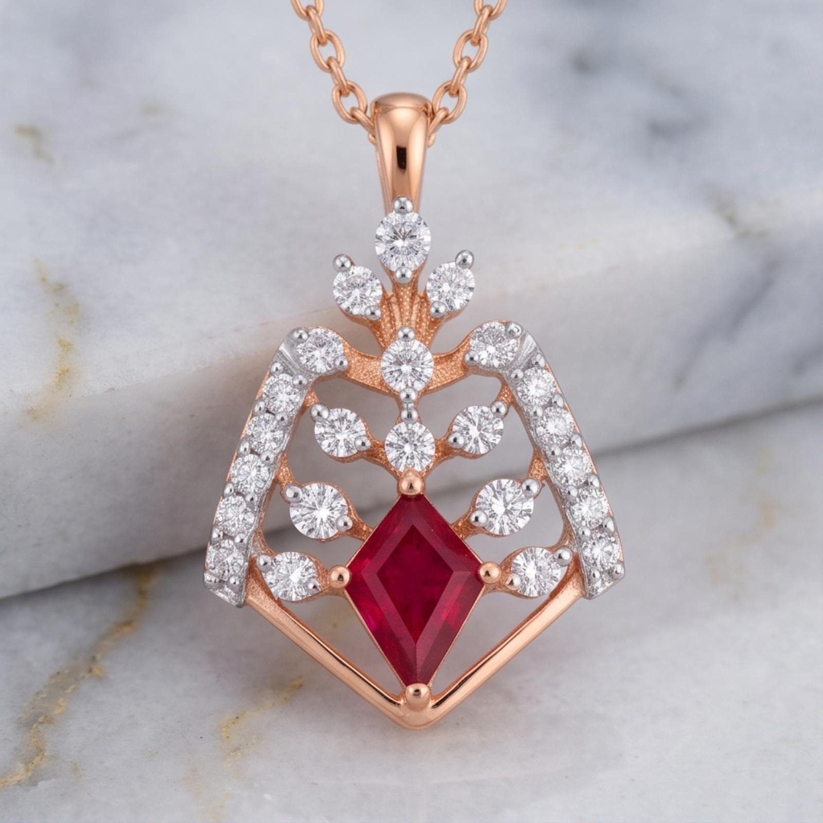 Exquisite Natural Ruby & Diamond Necklace Crafted in 18K Gold