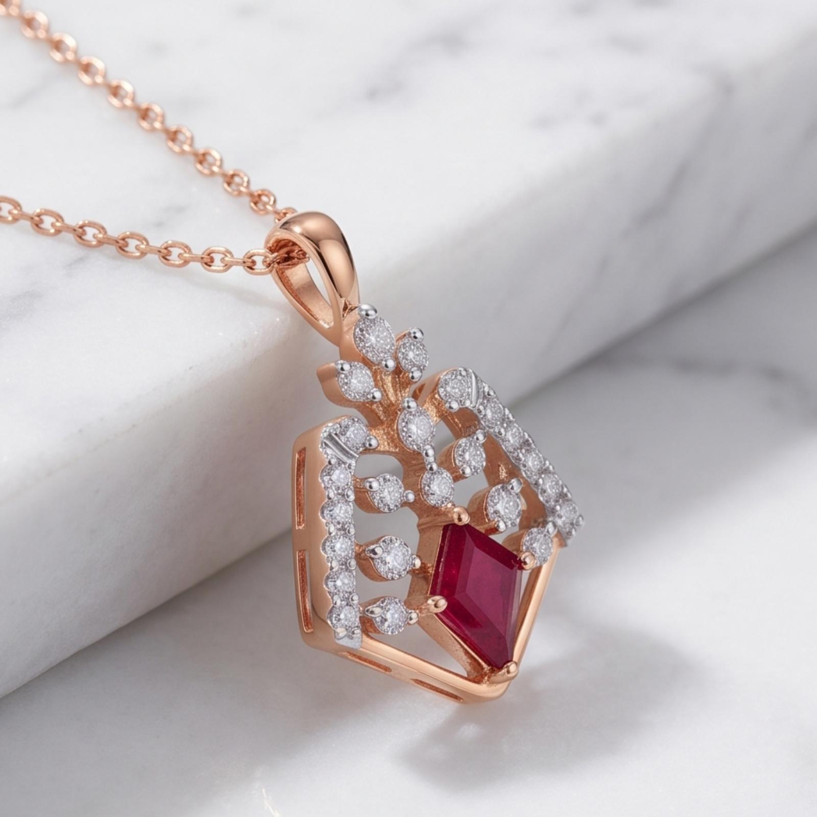 Exquisite Natural Ruby & Diamond Necklace Crafted in 18K Gold - Image 6