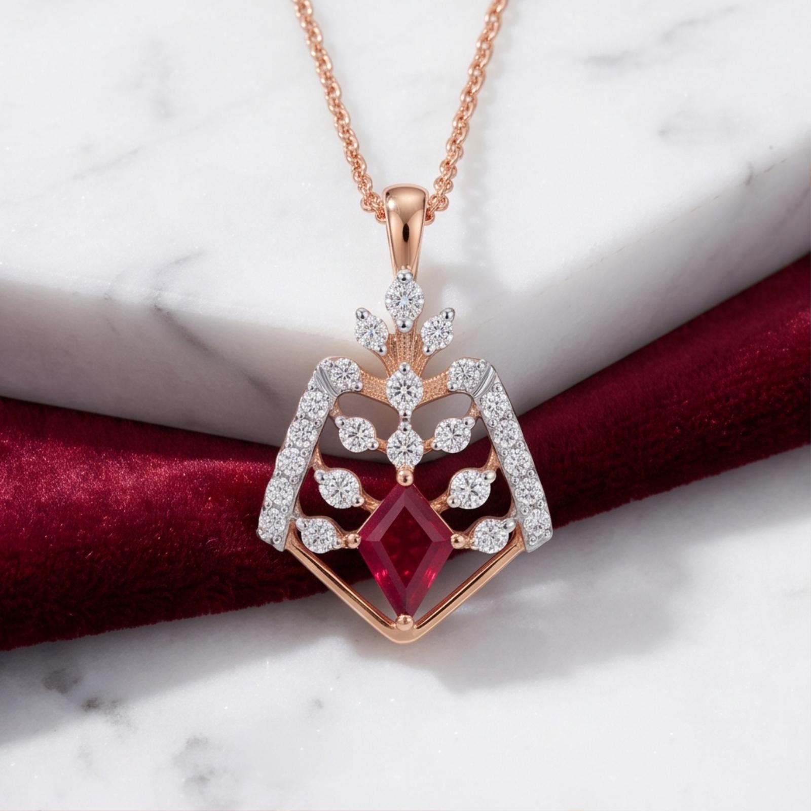 Exquisite Natural Ruby & Diamond Necklace Crafted in 18K Gold - Image 3