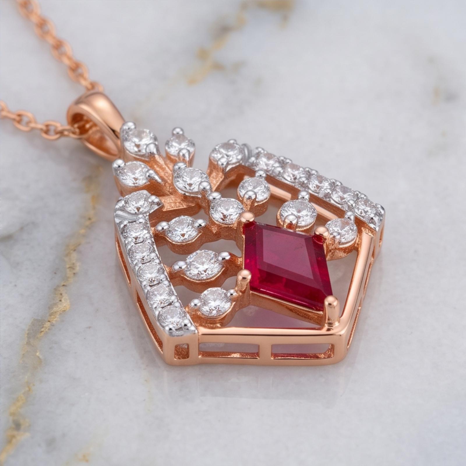 Exquisite Natural Ruby & Diamond Necklace Crafted in 18K Gold - Image 2