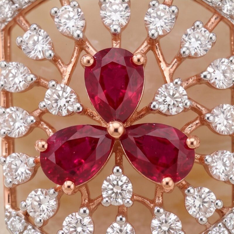 Alternative view of Discover an exquisite diamond necklace featuring a captivating ruby stone, beautifully crafted in 18K gold at Bafleh Jewellery.