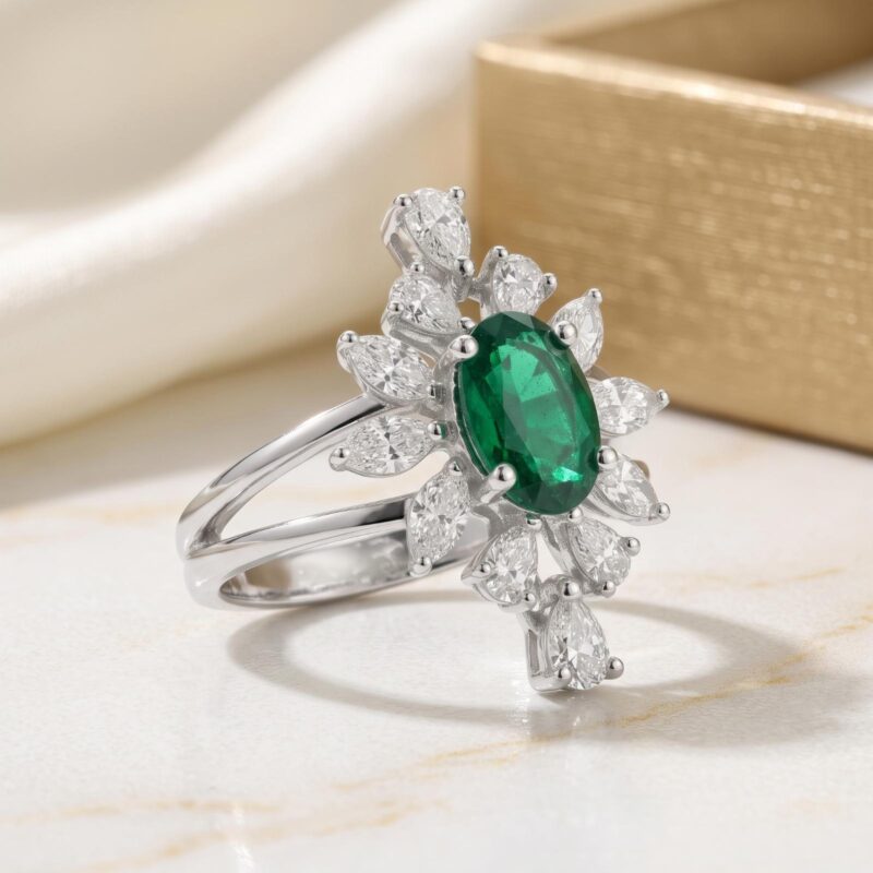 Alternative view of Emerald Elegance in 18K White Gold | Bafleh Jewellery