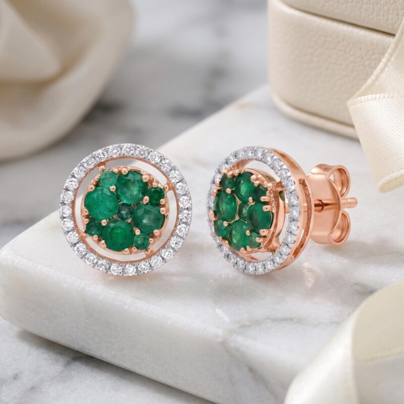 Exquisite Natural Emerald with Natural Diamond Earrings in 18K Gold Elegant Luxury Jewellery Designed for a Timeless and Refined Look by Bafleh Jewellery