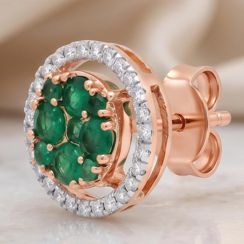 Alternative view of Exquisite Natural Emerald with Natural Diamond Earrings in 18K Gold Elegant Luxury Jewellery Designed for a Timeless and Refined Look by Bafleh Jewellery