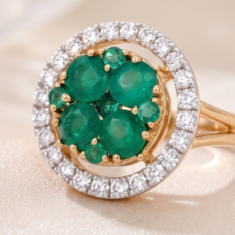 Alternative view of Signature Natural Emerald & Diamond Ring in 18K Gold