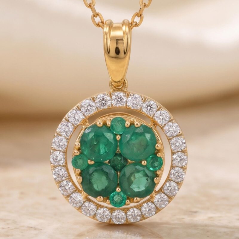 Alternative view of Luxury 18K Gold Necklace with Natural Emerald & Diamonds