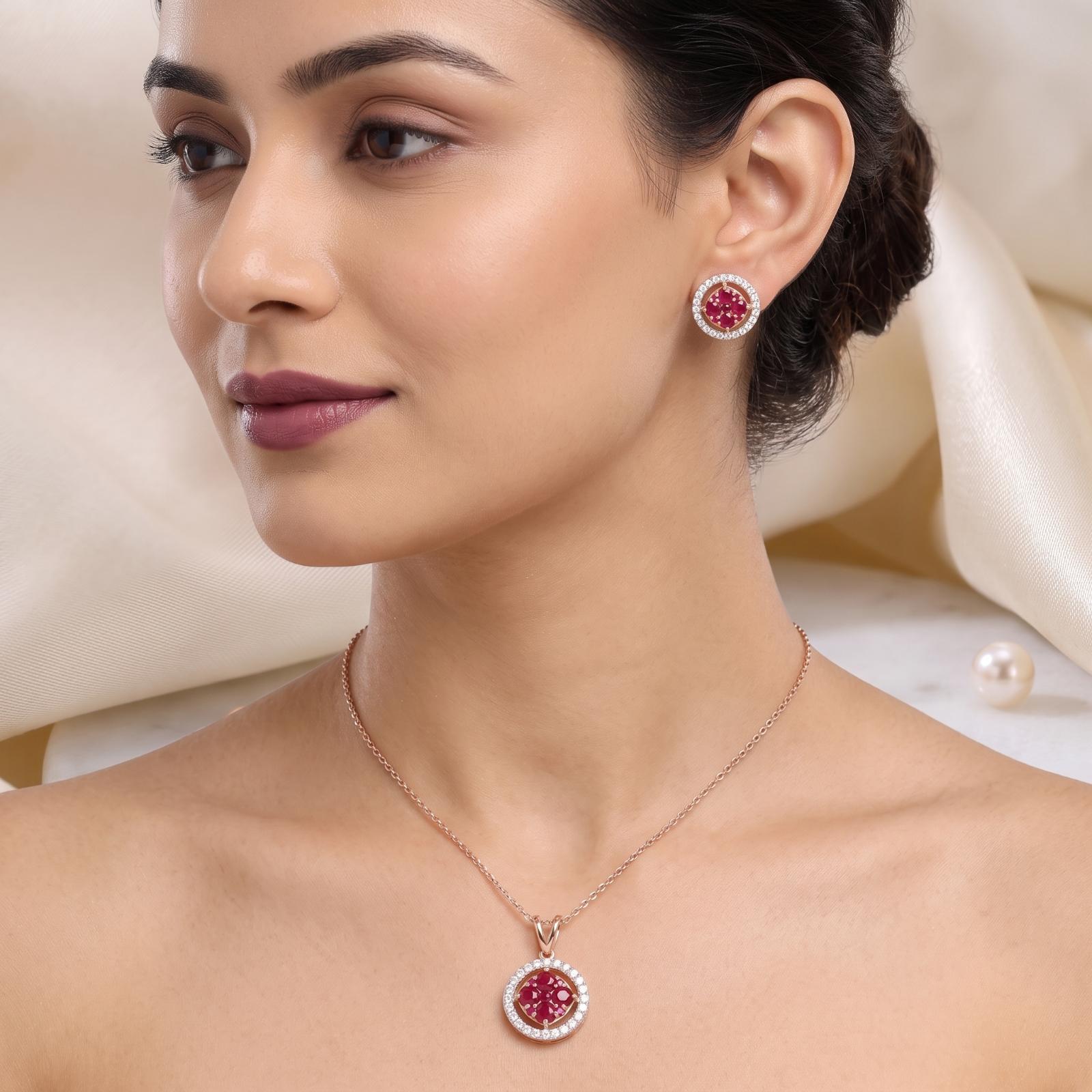 Natural Ruby & Diamond Jewellery Set in 18K Gold | Bafleh Jewellery - Image 3
