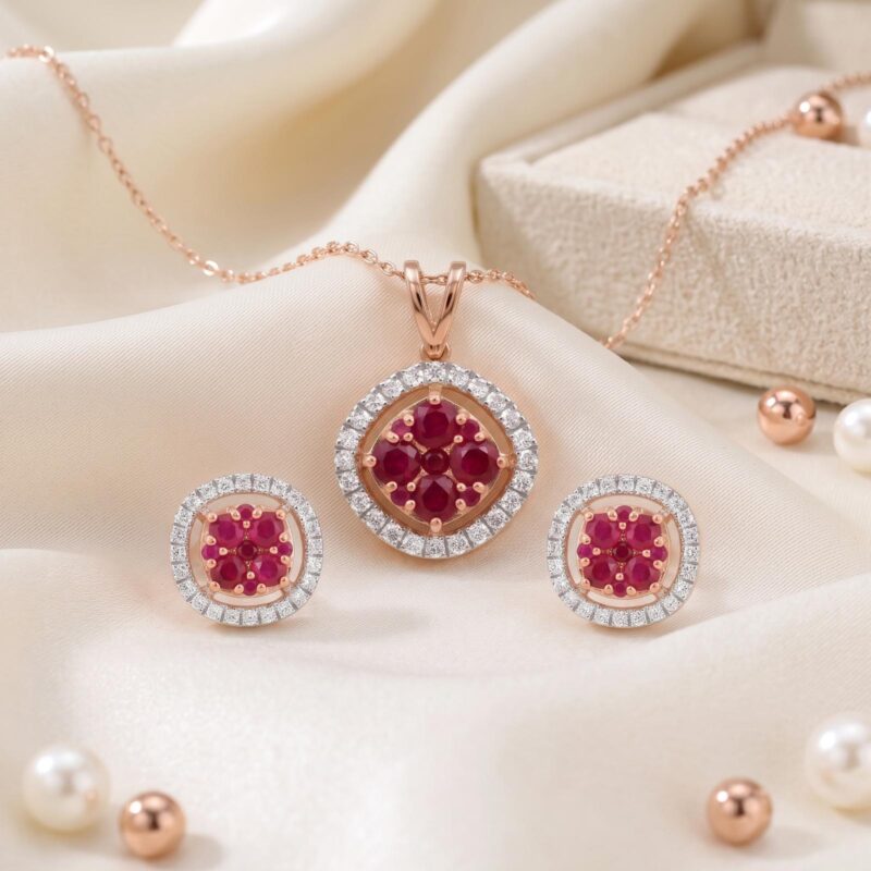 Alternative view of Natural Ruby & Diamond Jewellery Set in 18K Gold | Bafleh Jewellery