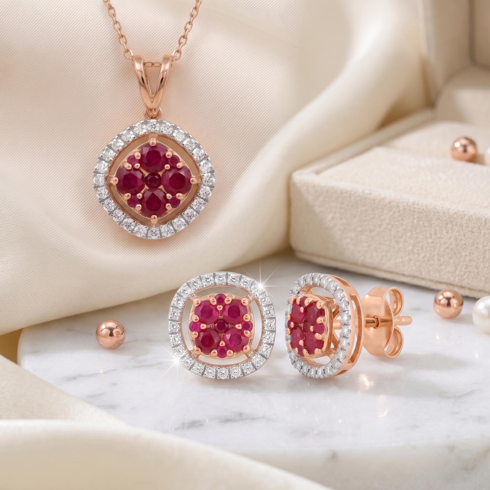 Natural Ruby & Diamond Jewellery Set in 18K Gold | Bafleh Jewellery