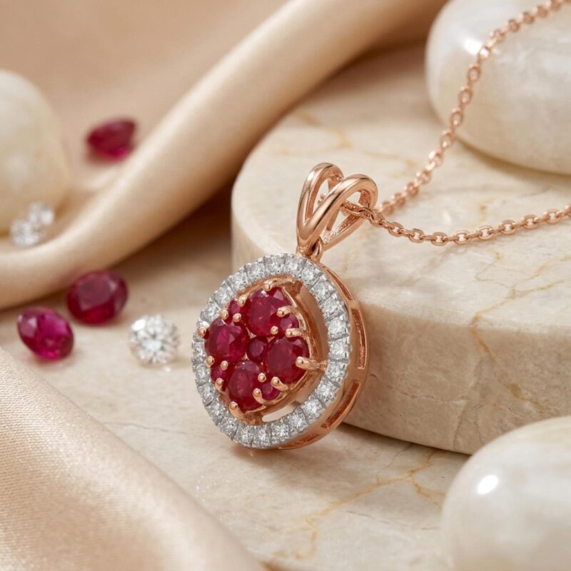 Natural Ruby & Diamond Luxury Necklace | 18K Gold