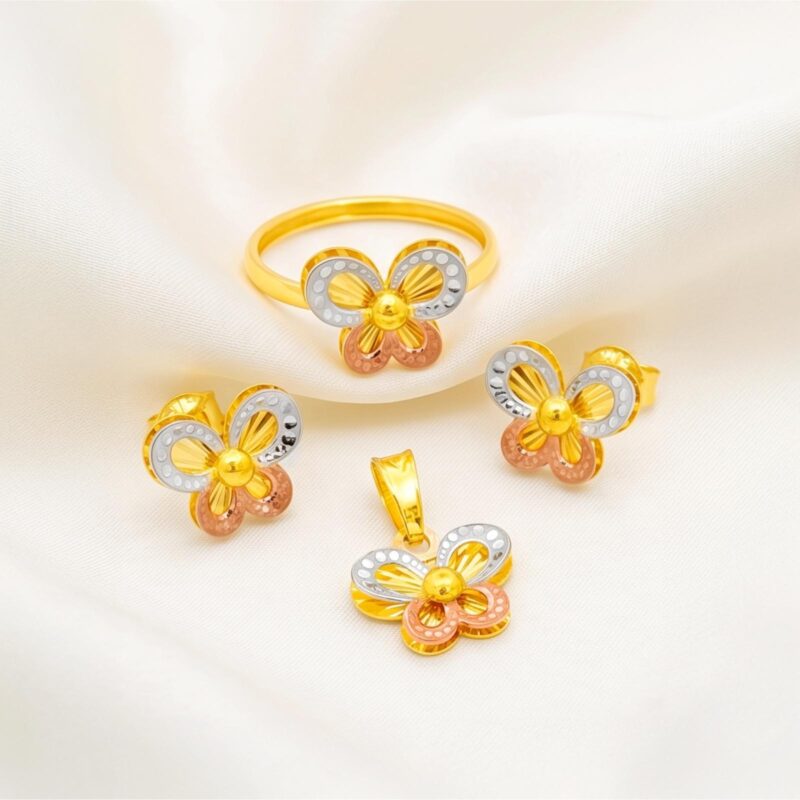 Three Shades of Gold, One Timeless Expression of Luxury 21K 3 Tone Gold Pendant Set by Bafleh Jewellery