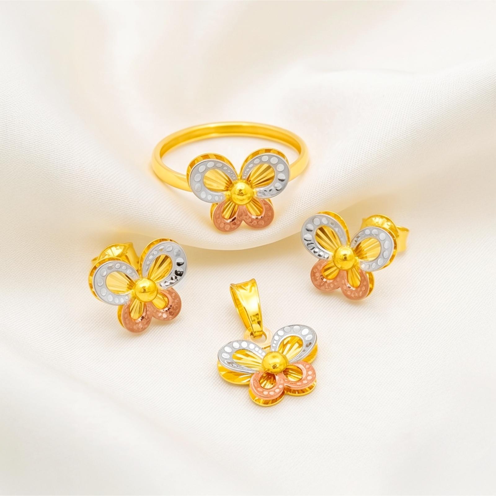 Three Shades of Gold, One Timeless Expression of Luxury 21K 3 Tone Gold Pendant Set by Bafleh Jewellery