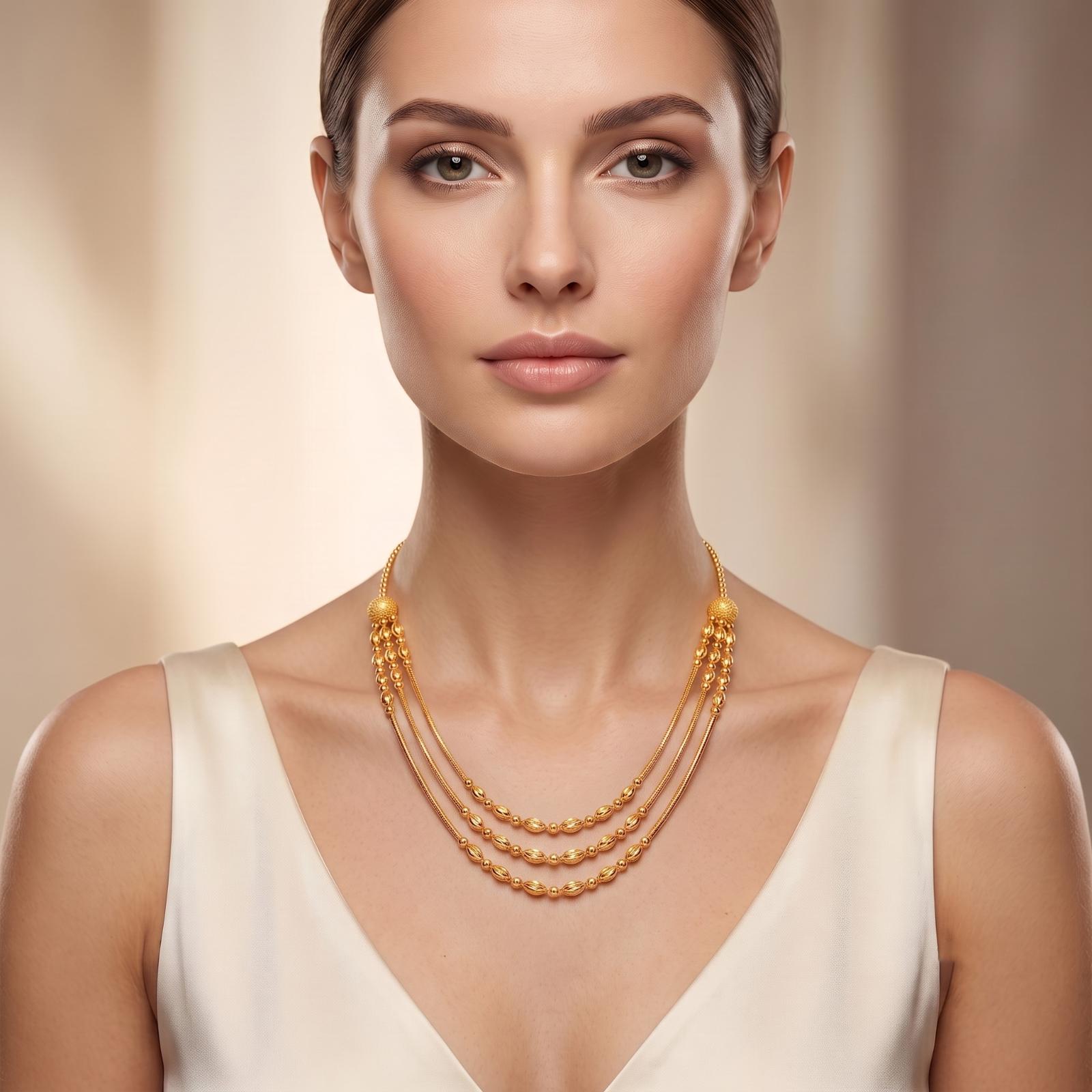 Elevate Your Style with Our Stunning 22K Gold 3-Layer Necklace - Image 3