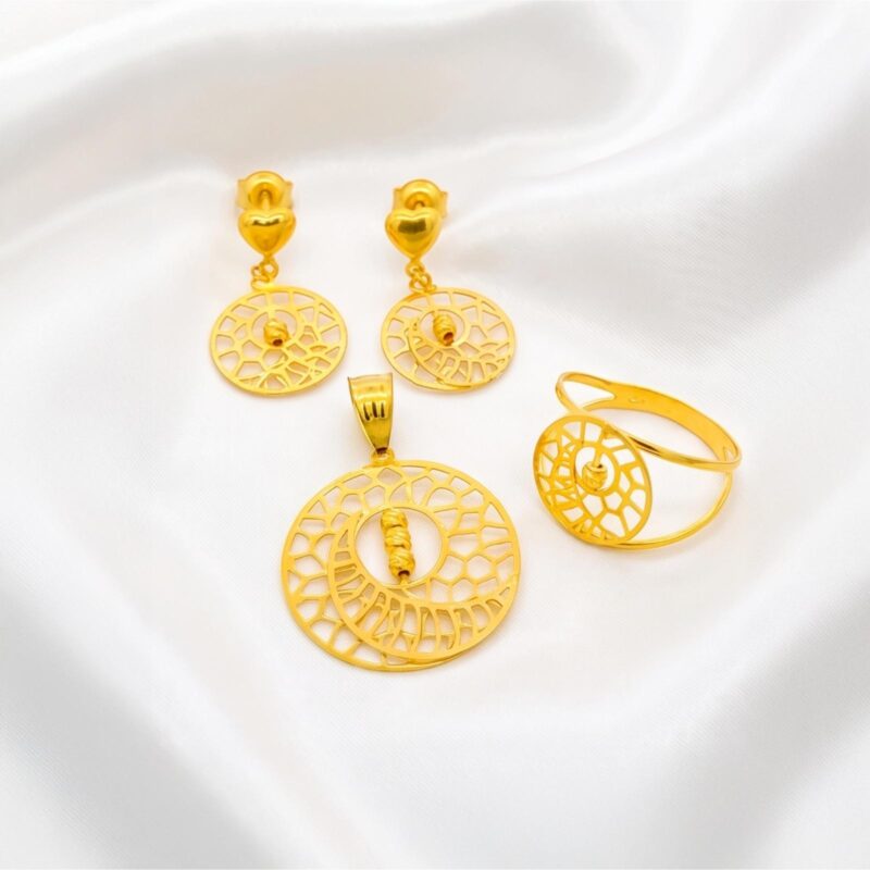 Premium 21K Yellow Gold Pendant Set with Matching Earrings | Bafleh Jewellery