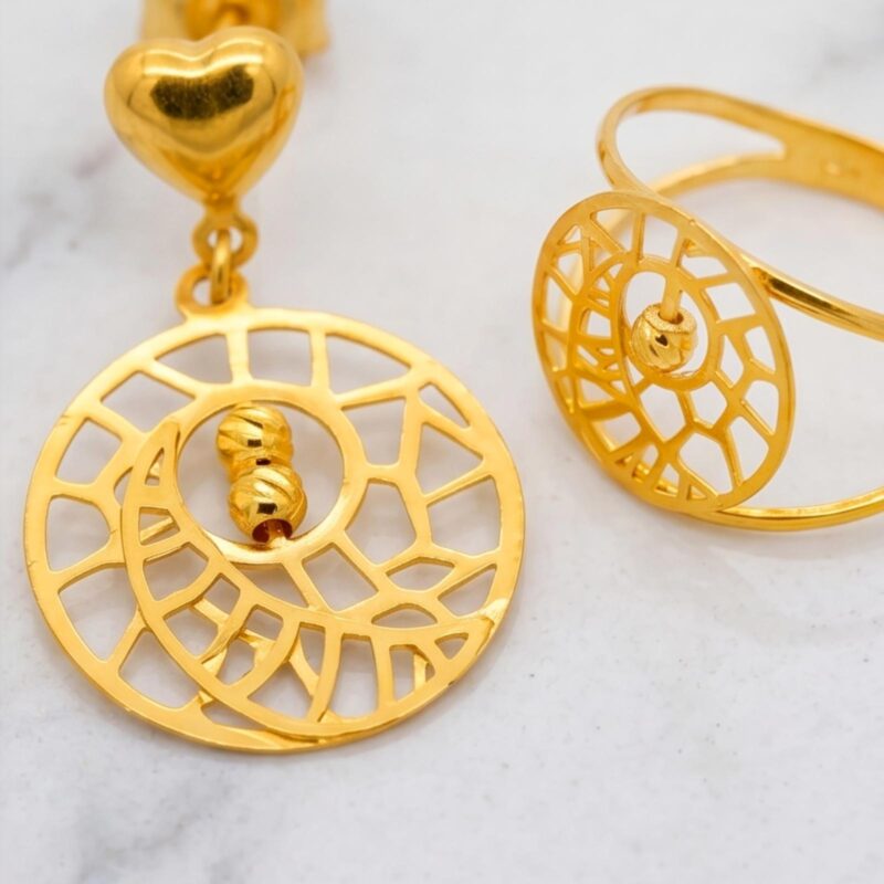 Alternative view of Premium 21K Yellow Gold Pendant Set with Matching Earrings | Bafleh Jewellery