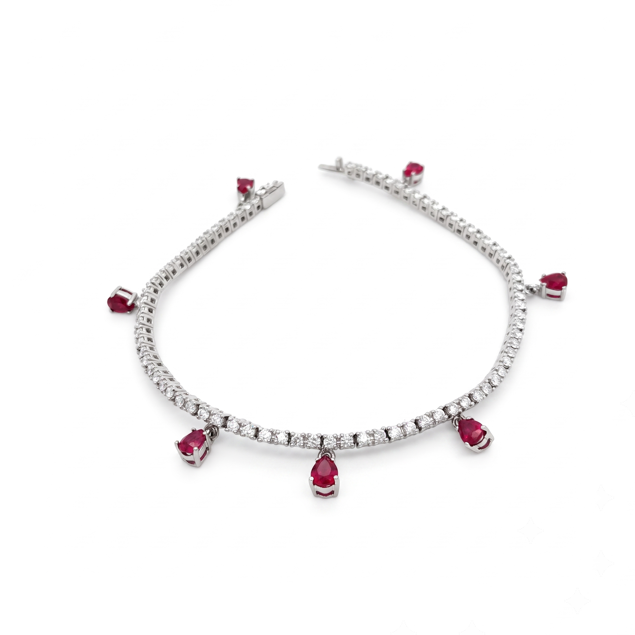 Pear-Cut Ruby & Diamond Dangle Bracelet in 18K White Gold - Image 4