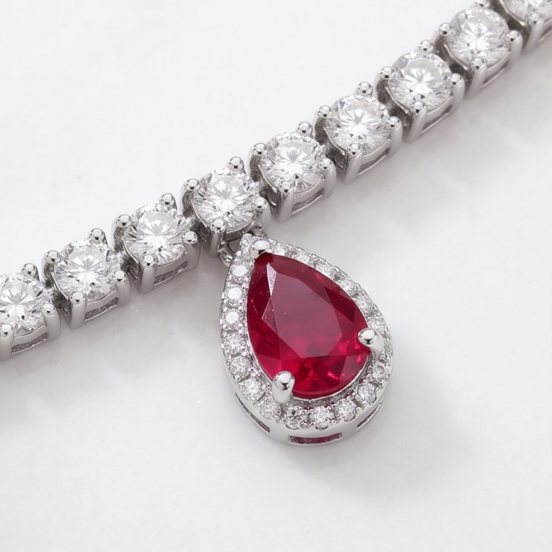 Alternative view of Pear-Cut Ruby & Diamond Dangle Bracelet in 18K White Gold