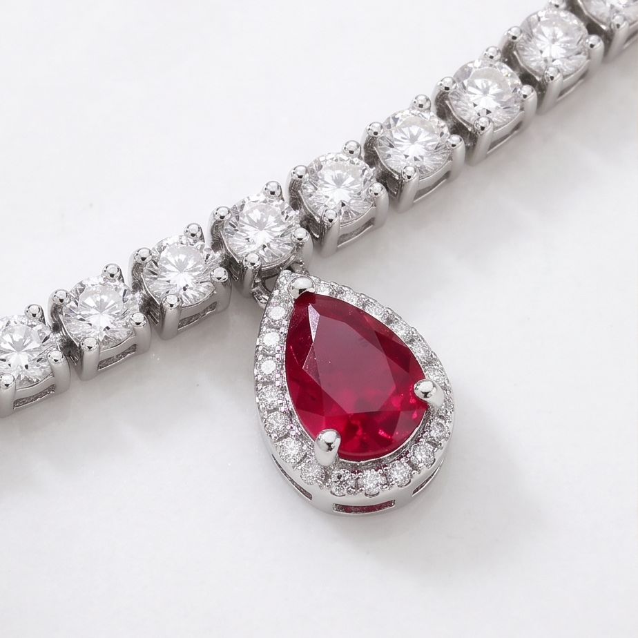 Pear-Cut Ruby & Diamond Dangle Bracelet in 18K White Gold - Image 2