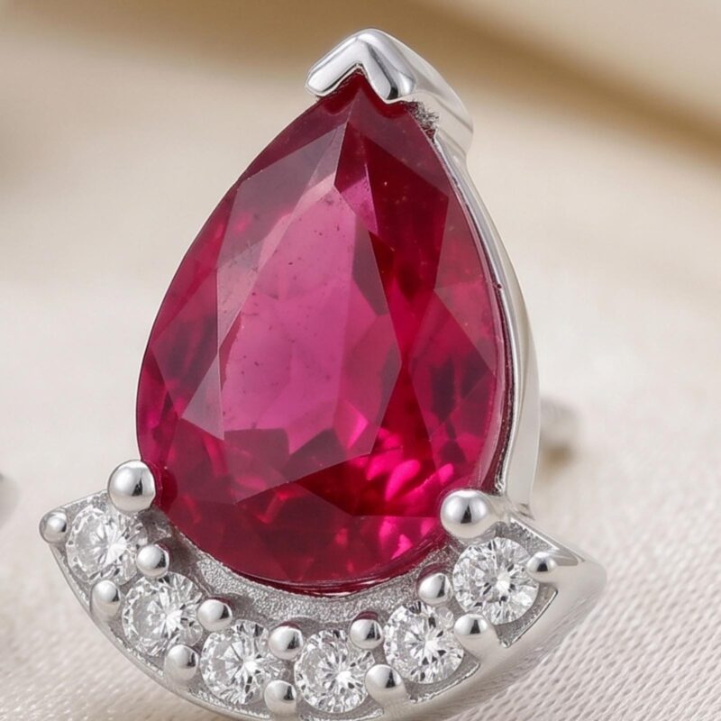 Alternative view of Elegant Natural Ruby Stone with Brilliant Natural Diamond Earrings in 18K Gold Luxury Fine Jewellery Available at Bafleh Jewellery