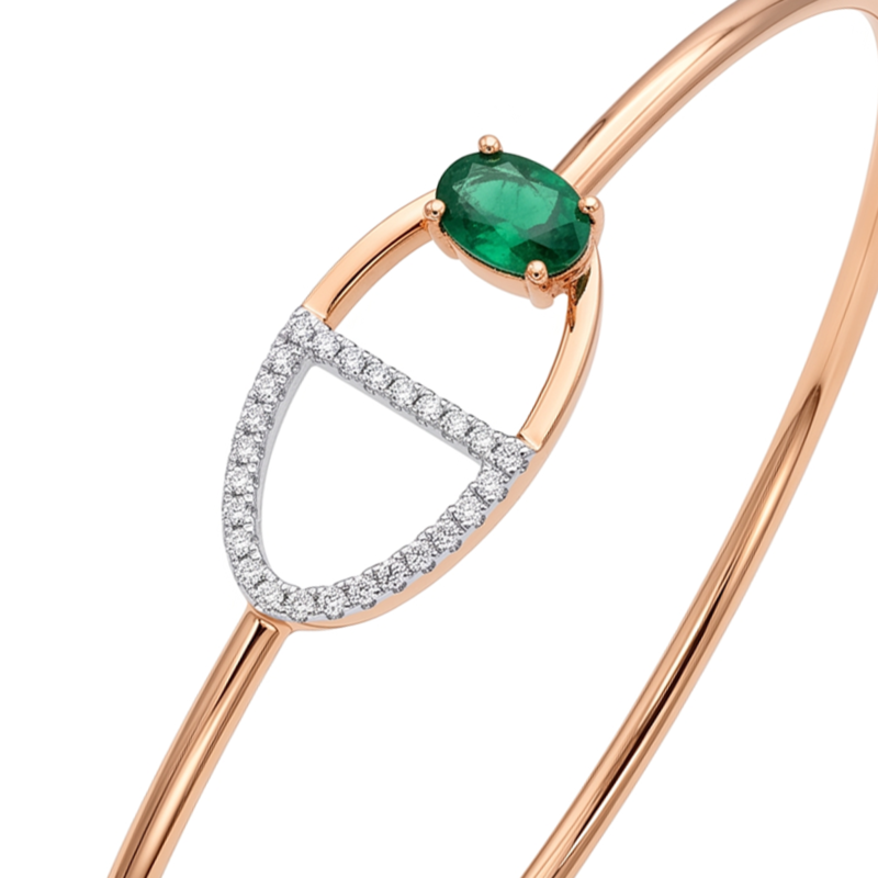 Alternative view of Modernist Oval Emerald & Diamond Bangle in 18kt Rose Gold