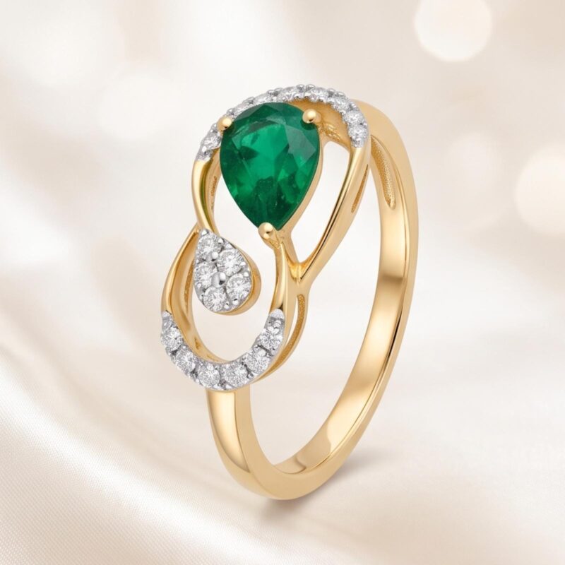 Captivating Green Natural Emerald & Diamond Ring