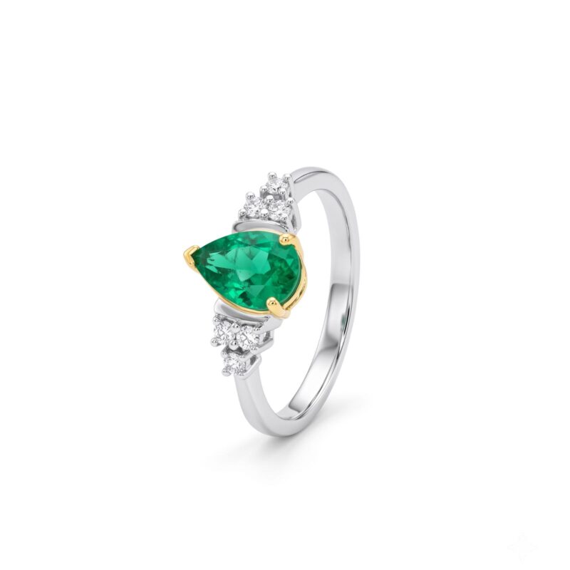 Natural Emerald & Natural Diamond Ring in 18K Gold | Bafleh Jewellery