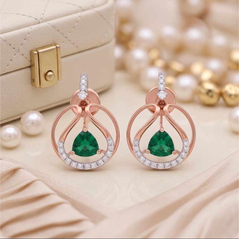 Alternative view of Natural Emerald and Natural Diamond Earrings Luxury Jewellery in 18K Gold