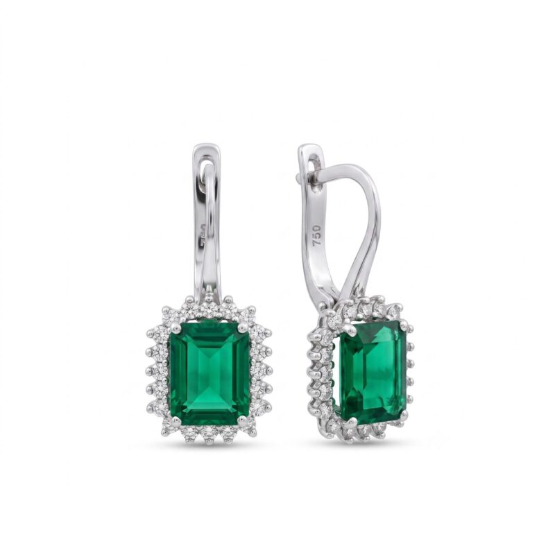 Natural Emerald and Diamond Earrings Crafted in 18K Gold Exquisite Luxury Jewellery by Bafleh Jewellery