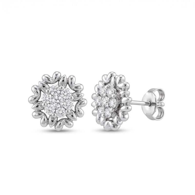 18K Gold Heart Shape Natural Diamond Earrings | Bafleh Jewellery