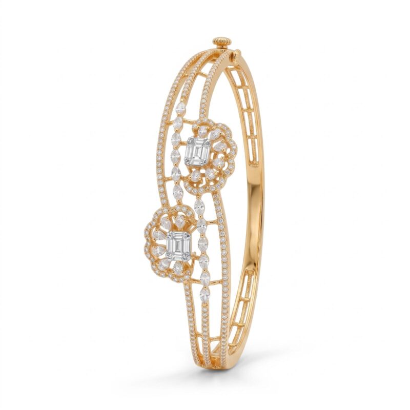 Beautiful Luxury Diamond Bangle Designed with Timeless Gold and Sparkling Diamond Beauty by Bafleh Jewellery