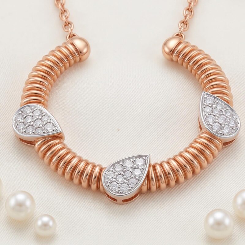 Alternative view of 18K Rose Gold & Diamond Circular Motif Necklace and Earring Set