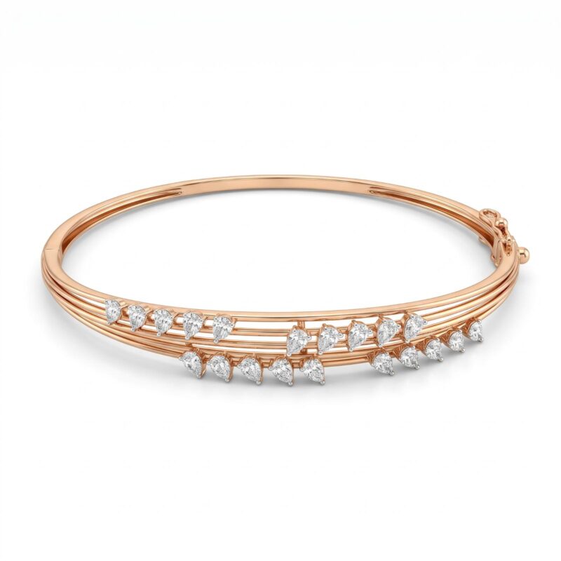 Exquisite Fine Gold Bangle with Brilliant Diamonds Designed for Elegant Jewellery Lovers by Bafleh Jewellery