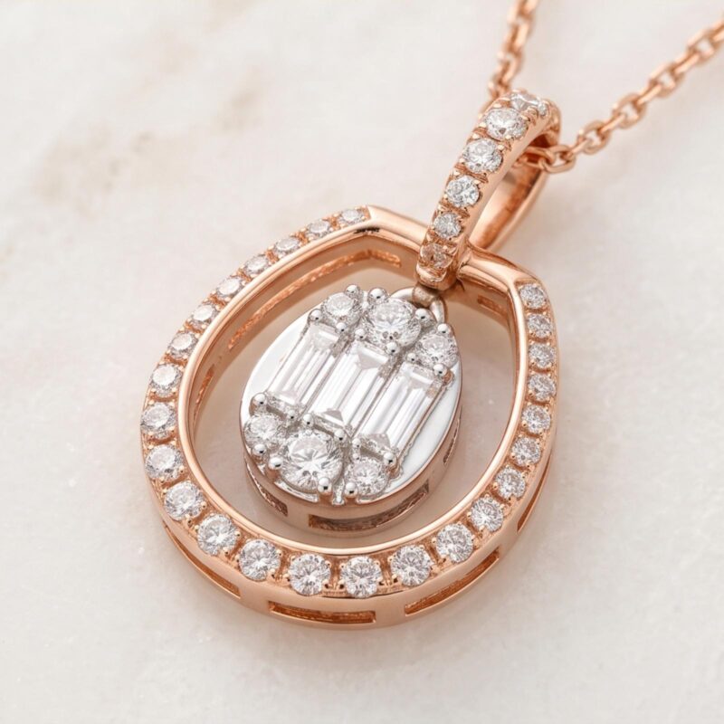 Alternative view of Elegant 18K Gold Diamond Pendant with Chain Featuring Brilliant Diamond Detailing from Bafleh Jewellery