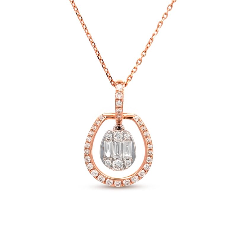 Elegant 18K Gold Diamond Pendant with Chain Featuring Brilliant Diamond Detailing from Bafleh Jewellery