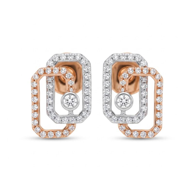 Elegant 18K Gold Diamond Stud Earrings Designed with Brilliant Diamond Details from Bafleh Jewellery