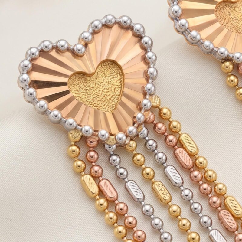 Alternative view of Elegant Heart Shape Hanging Earrings in 18K Gold with a Graceful Design Available at Bafleh Jewellery
