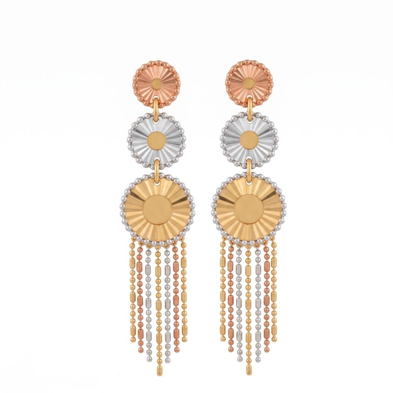 Elegant 18K Gold Hanging Earrings Available at Bafleh Jewellery