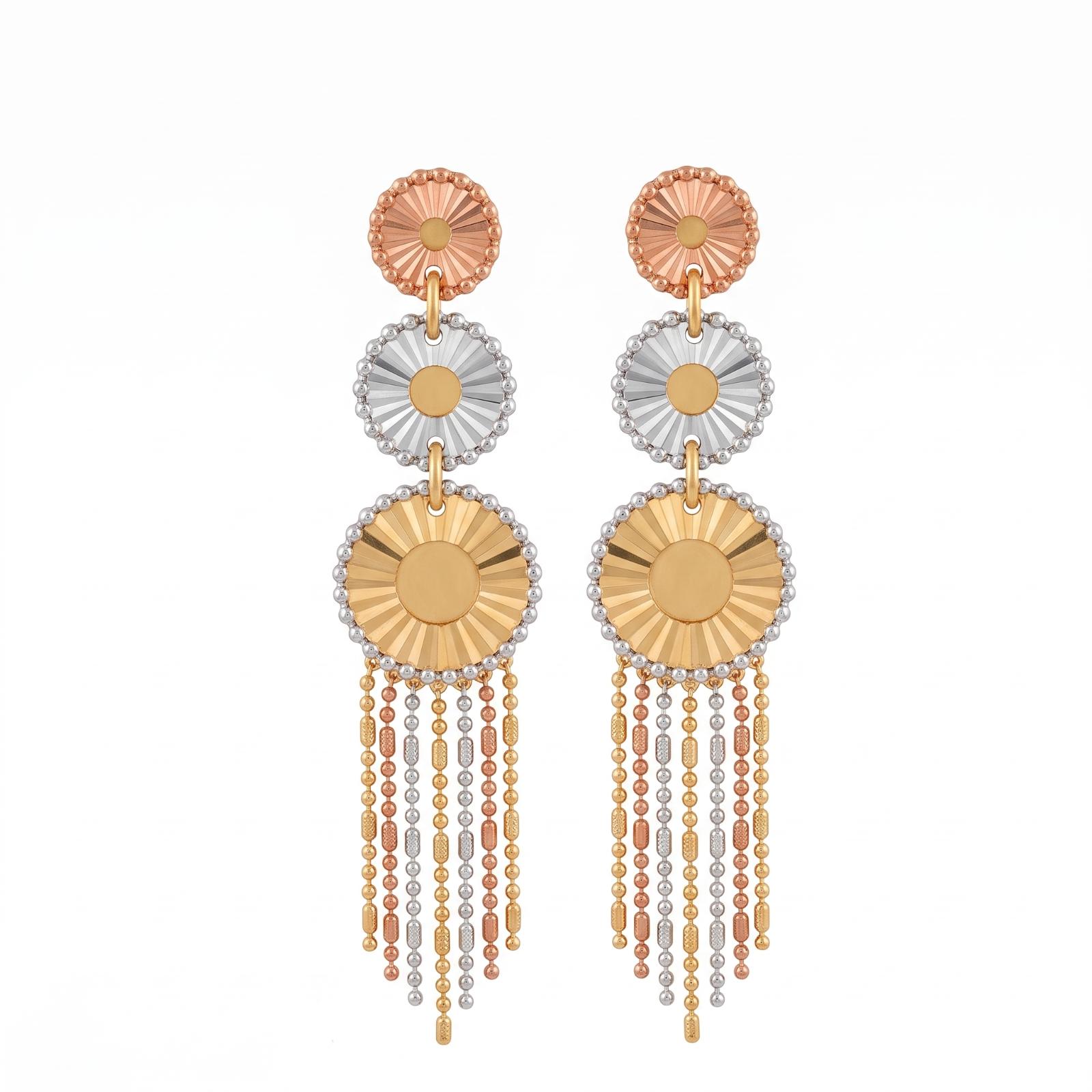 Elegant 18K Gold Hanging Earrings Available at Bafleh Jewellery