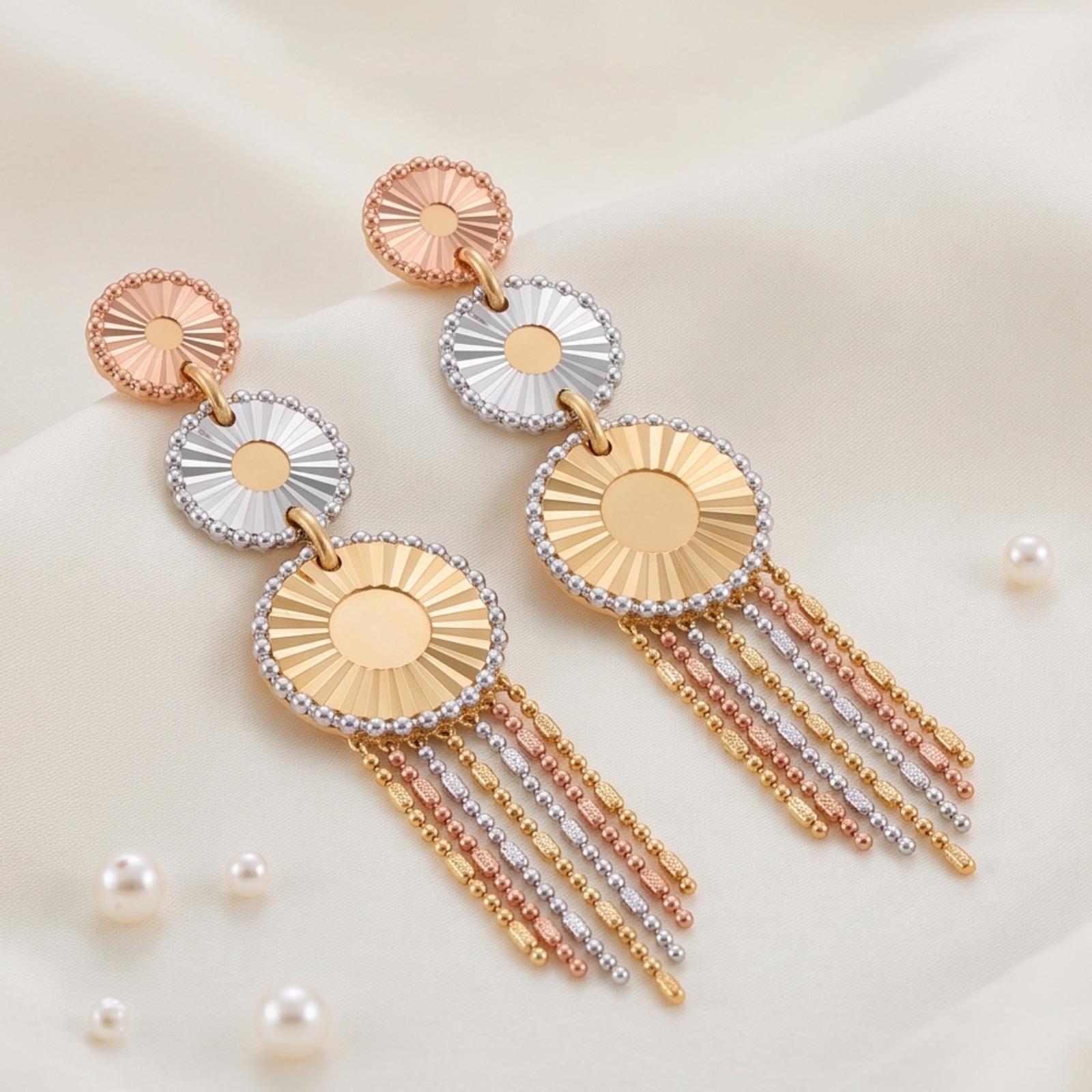 Elegant 18K Gold Hanging Earrings Available at Bafleh Jewellery - Image 3