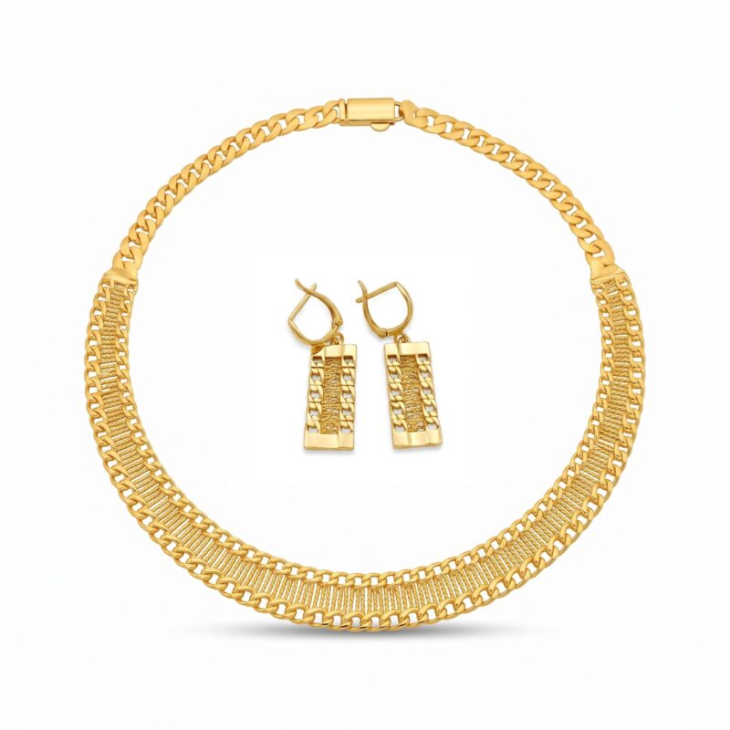 Elegant 18K Gold Necklace Set Crafted with Timeless Beauty and Sophisticated Details by Bafleh Jewellery