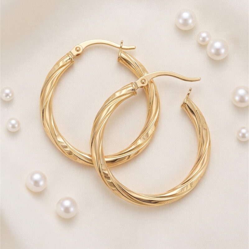 Alternative view of Explore 18K Gold Hoop Earrings Collection at Bafleh Jewellery