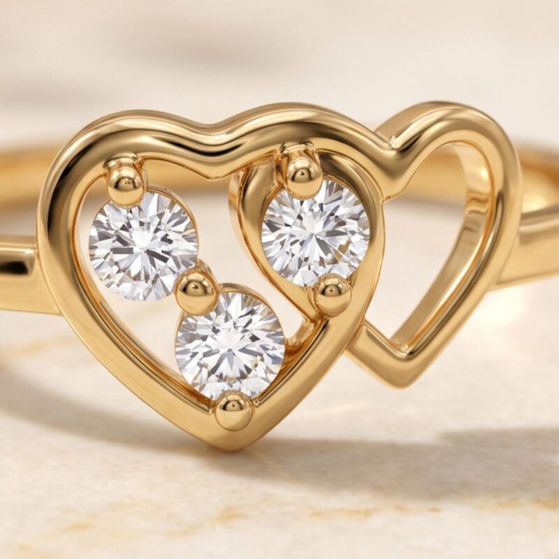 Alternative view of Minimalist Lightweight 18K Gold Ring With Exquisite Natural Diamond Detailing