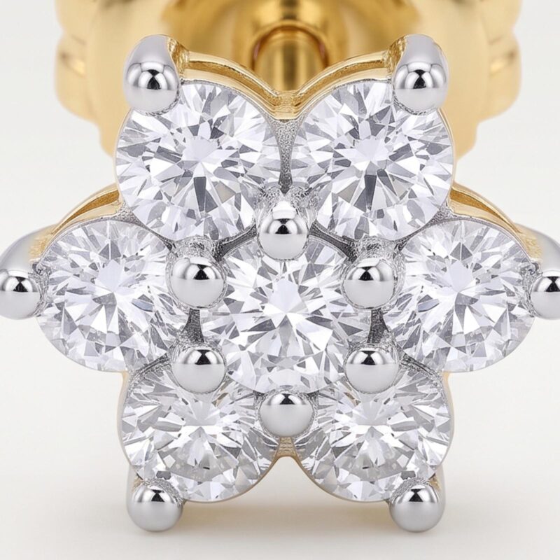 Alternative view of Bafleh Jewellery 14K Gold Flower Shaped Diamond Cluster Studs