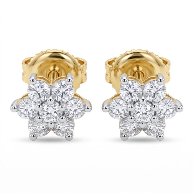 Bafleh Jewellery 14K Gold Flower Shaped Diamond Cluster Studs