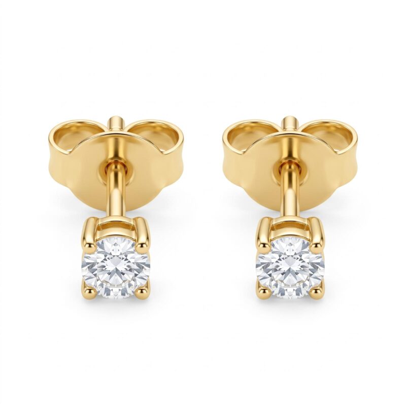 Bafleh Jewellery 18K Yellow Gold Classic Single Diamond Studs
