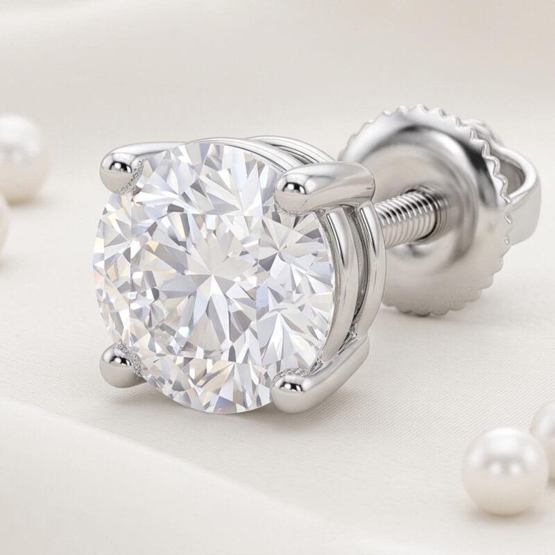 Alternative view of 18K White Gold Round Solitaire Lab Grown Diamond Stud Earrings