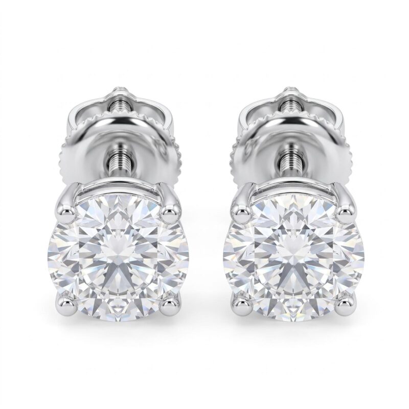 18K White Gold Round Solitaire Lab Grown Diamond Stud Earrings