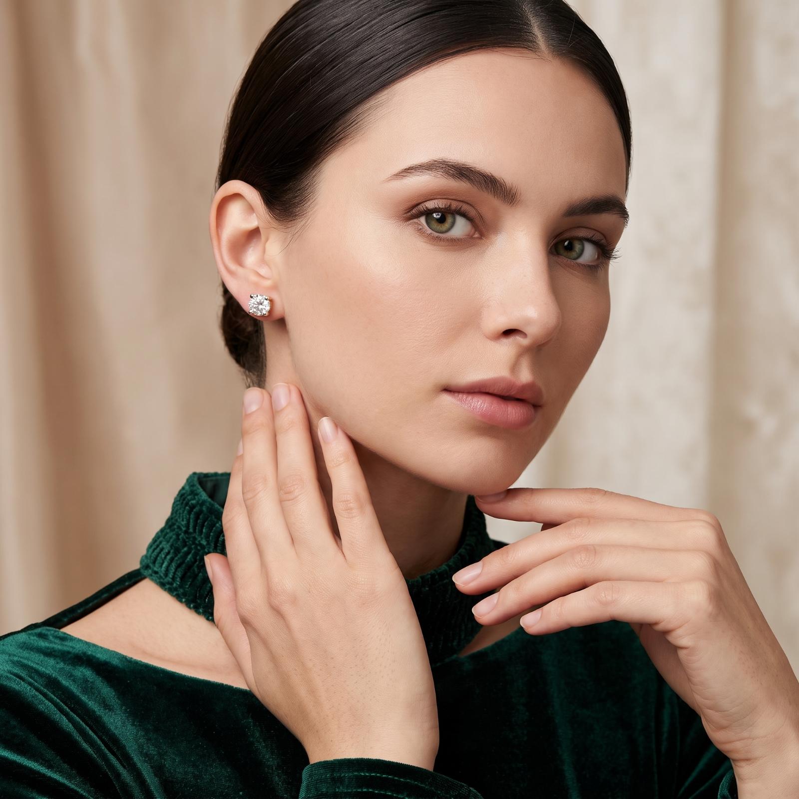 18KT Gold Diamond Earrings with Lab Grown Diamonds - Image 3