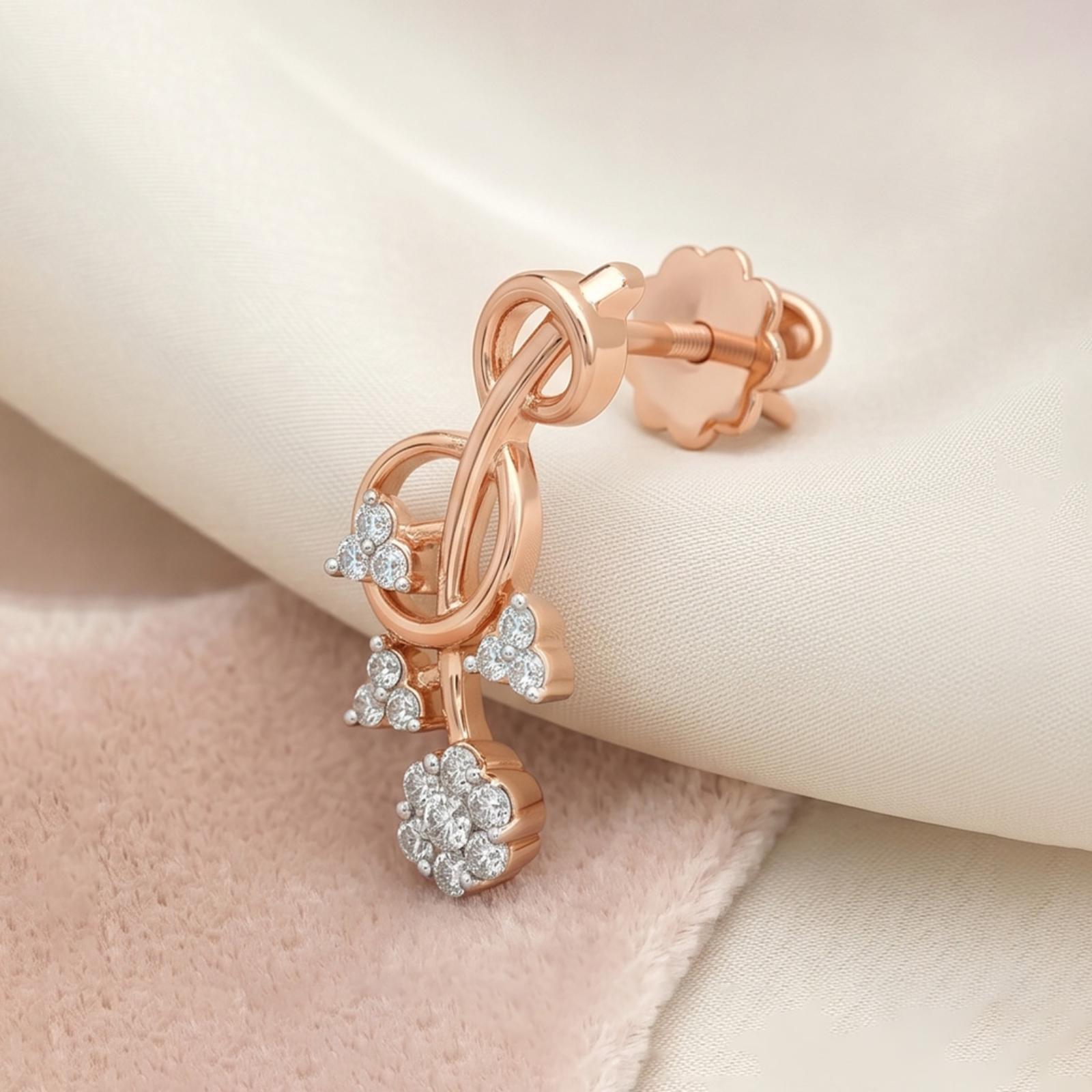 Elegant 18K Rose Gold Stud Earrings with Natural Diamonds |Now Available at Bafleh Jewellery - Image 3